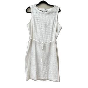 Talbots White Eyelet Lace Dress Cotton A Line - 14